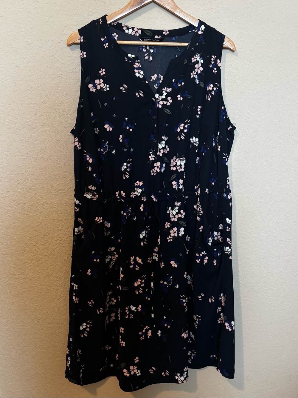 41 Hawthorne Womens Claria Sleeveless Dress Navy Blue Floral Print Size 2XL